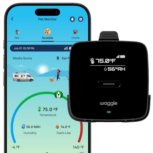 Product image for Waggle RV Pet Temperature Monitor - 4G Cellular, No WiFi Required - Real-Time App, SMS & Email Power Outage Alerts - Unlimited Notifications - Home, Car, RV & Vacation Safety - Subscription Required