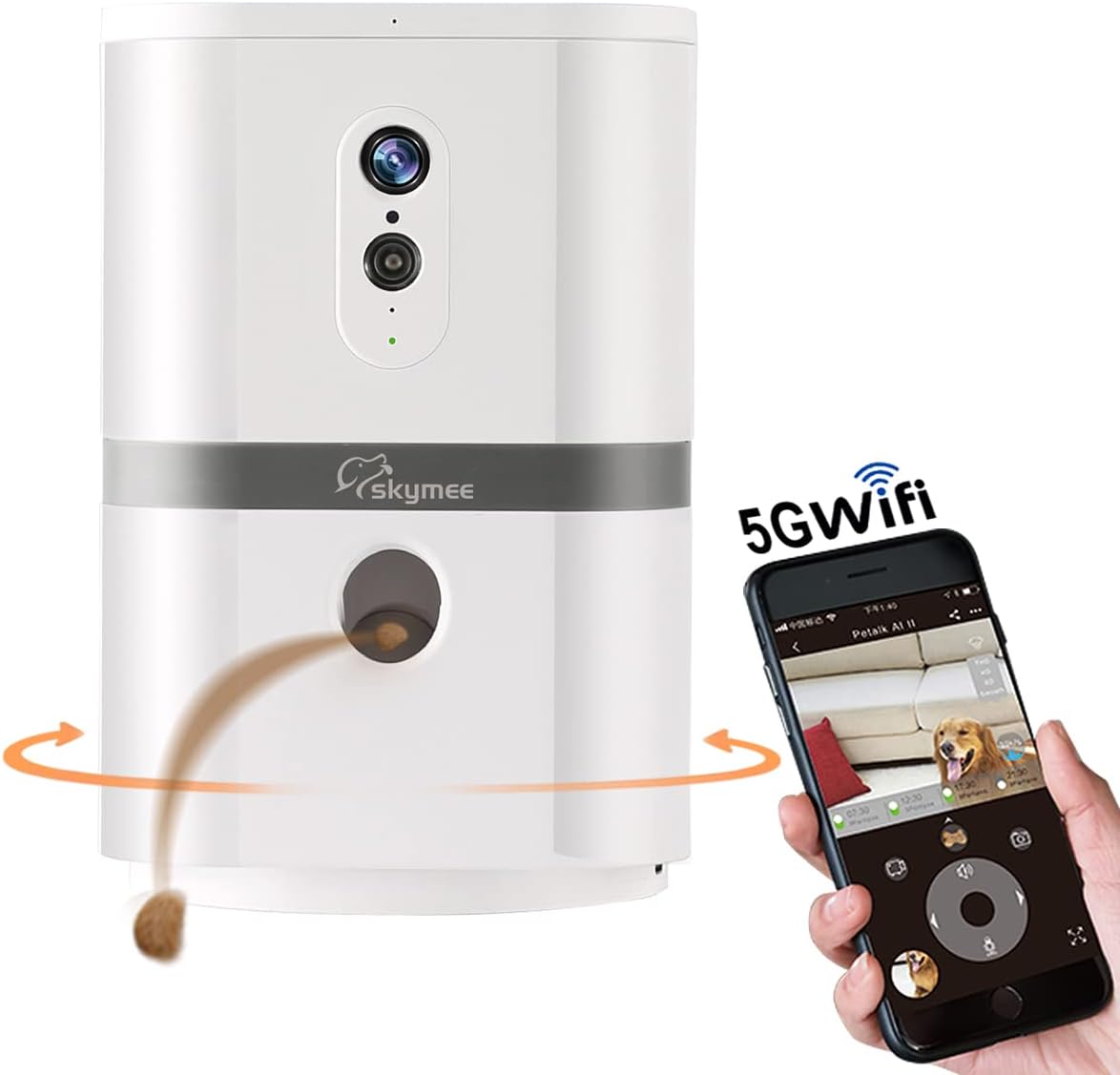 SKYMEE Petalk AI II Dog Camera Automatic Treat Dispenser, 5G WiFi Full HD Pet Camera with 180° Pan Full-Room View,Night Vi...
