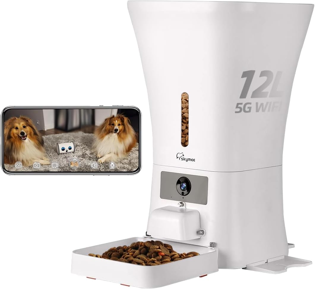 SKYMEE 12L 5G WiFi Aautomatic Dog Feeder Large Breed & Automatic cat feeders 1080P Full HD Pet Camera Treat Dispenser Food...
