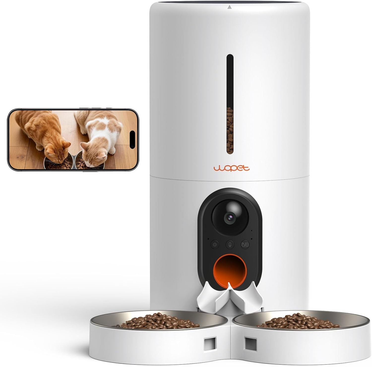 WOPET Automatic Cat Feeder with Camera for Two Cats, 6L Automatic Dog Feeder with HD Video and Night Vision, 5G/2.4G WiFi ...