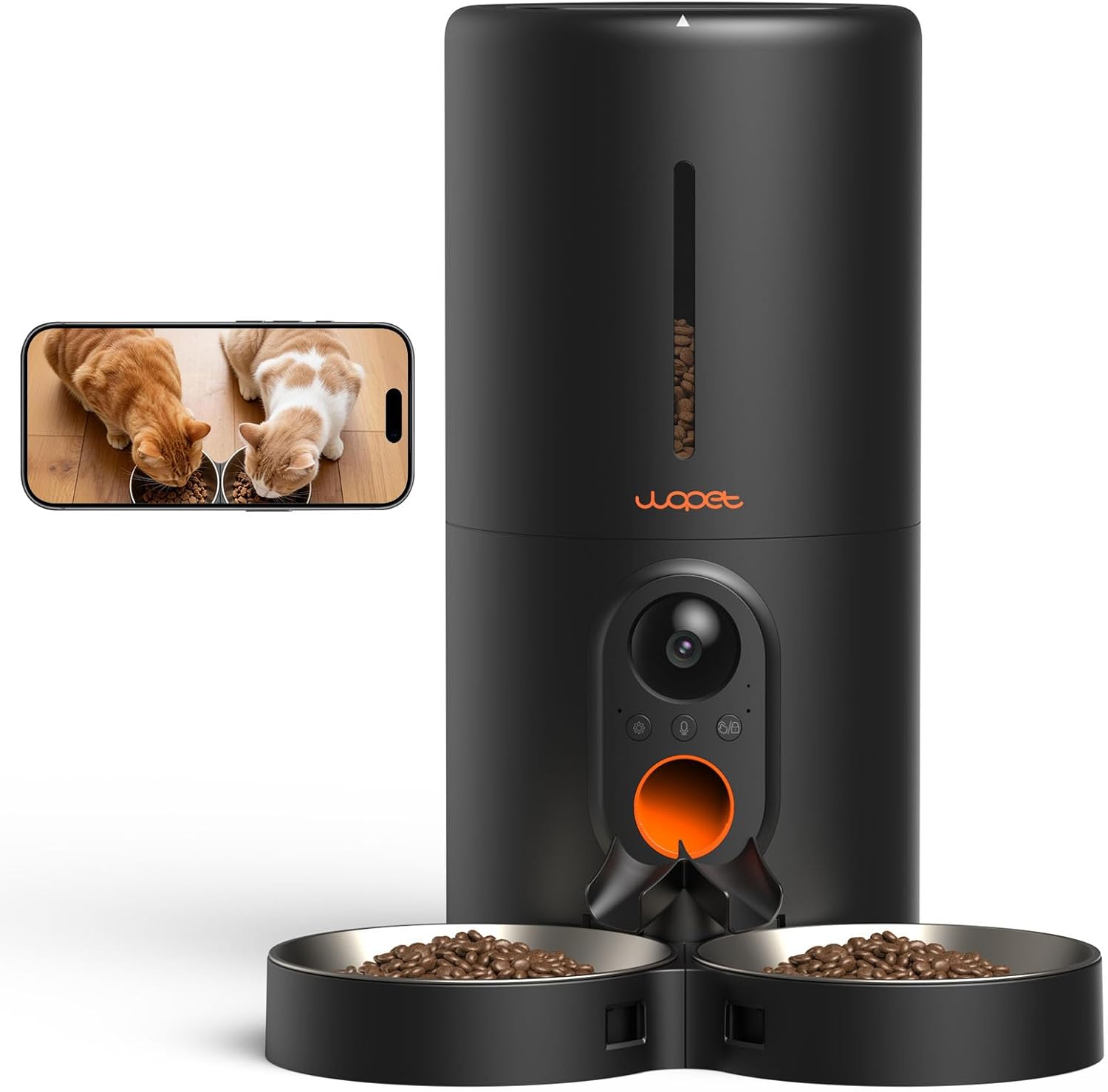 WOPET Automatic Cat Feeder with Camera for Two Cats, 6L Automatic Dog Feeder with HD Video and Night Vision, 5G/2.4G WiFi ...