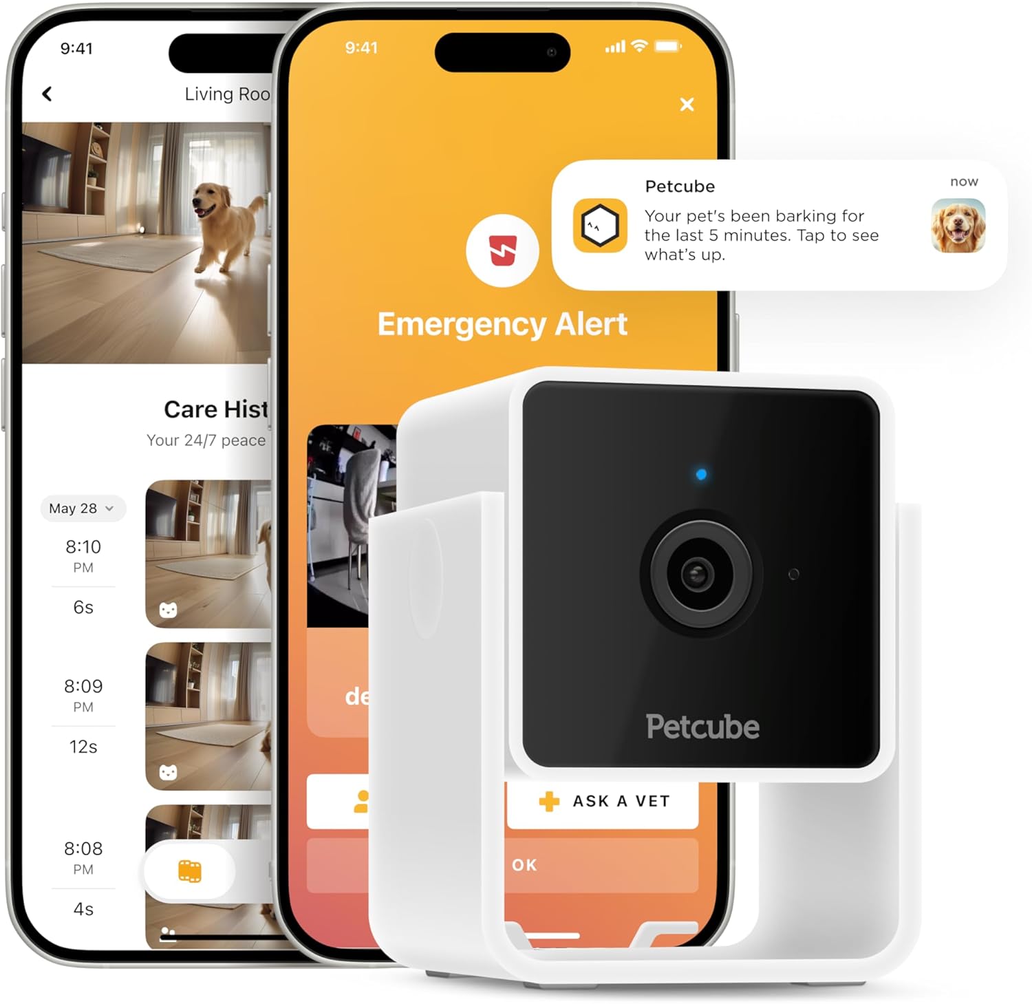 Petcube Cam Indoor Home Security Camera with 1080p HD Video, Two-Way Audio, Motion Detection, and Phone App, Night Vision ...