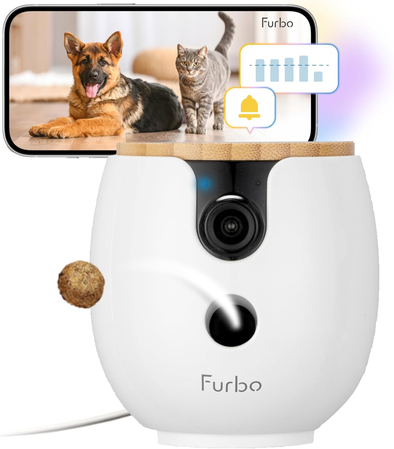 Furbo Mini 360° [Subscription Required] New 2K QHD Pet Camera - Unlock w/Paid Plan: Dog & Cat Safety Alerts, Rotating Trea...