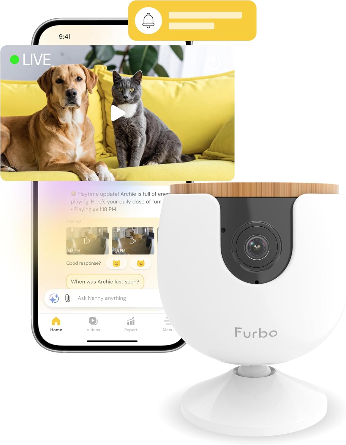 Furbo Mini Pet Camera [Subscription Required] Unlock Camera w/Paid Plan: Home Security with Dog & Cat Safety Alerts, 2-Way...